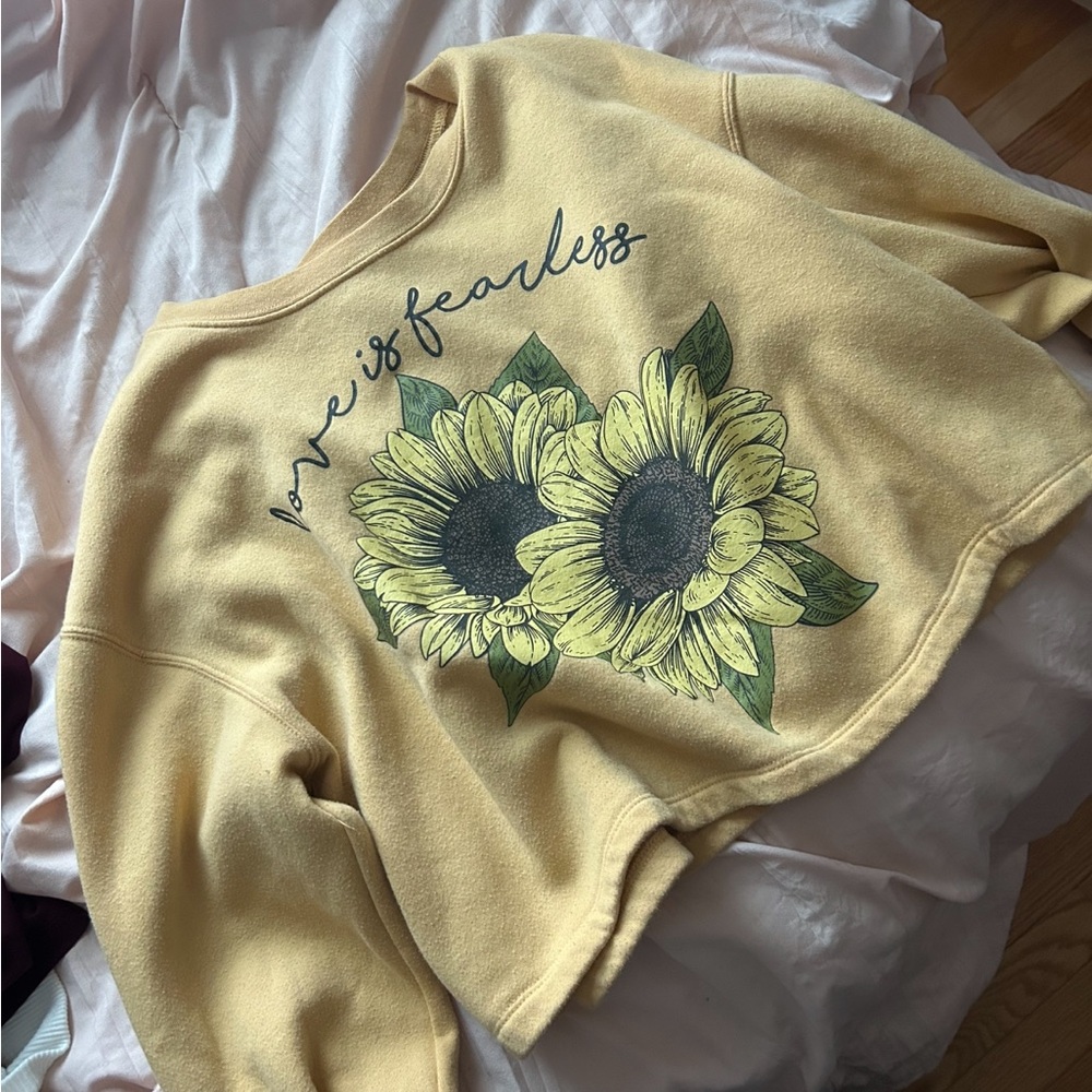 Awake | Yellow Sweater “Love is Fearless” with Sunflowers | Large